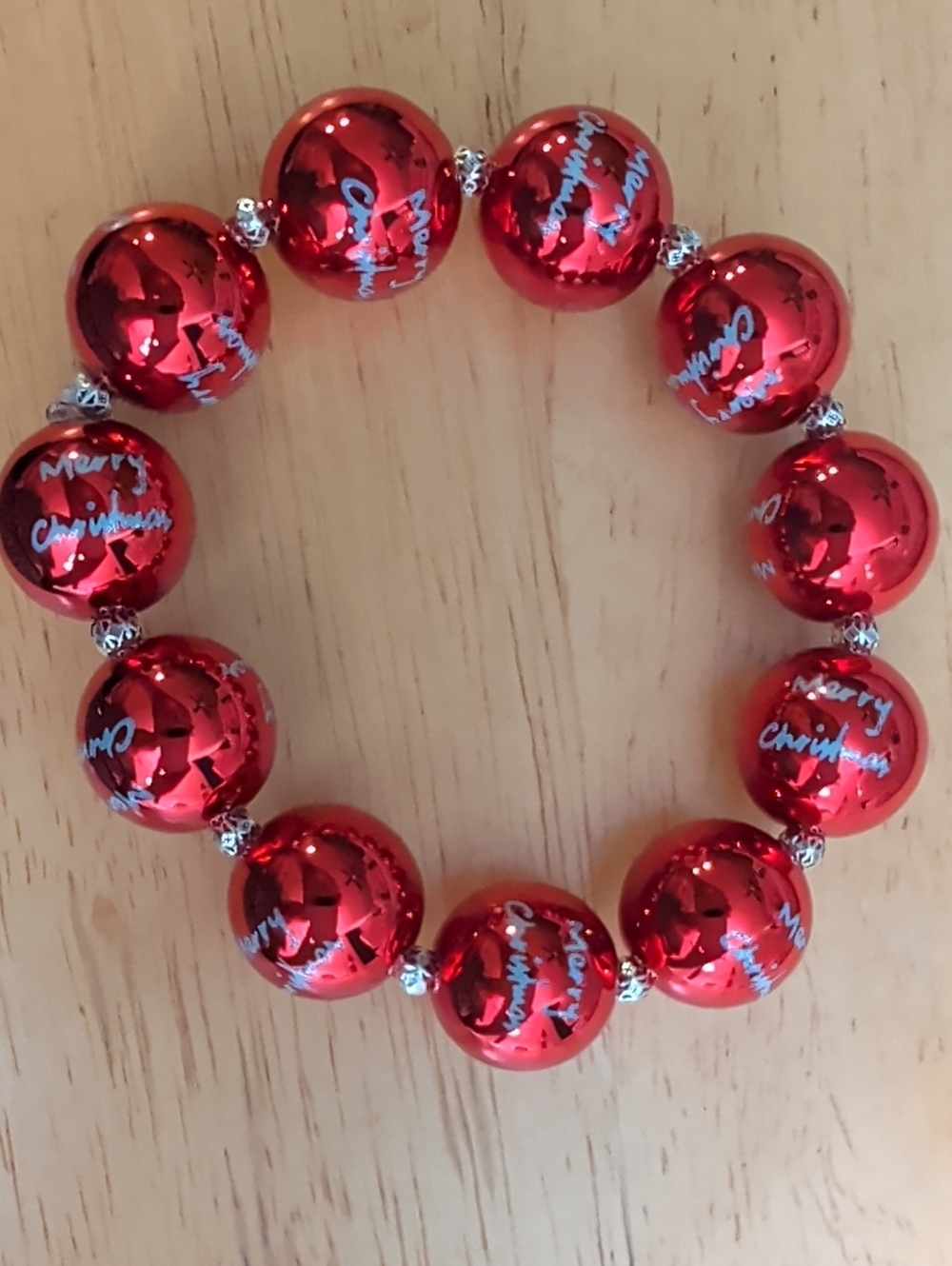 Festive Red 'Merry Christmas' Bead Bracelet